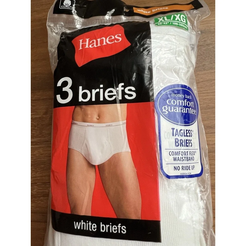 New Old Stock- Hanes Underwear White Mens Briefs Sz XL‎ 40-42 3-pack 2010
